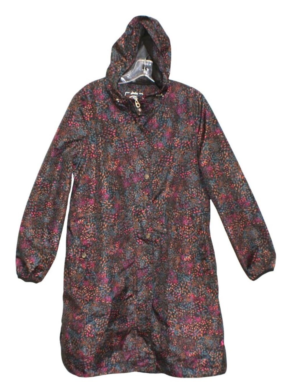 Joules Right as Rain Long Packable Raincoat Sz 8 Hood Waterproof Confetti Print